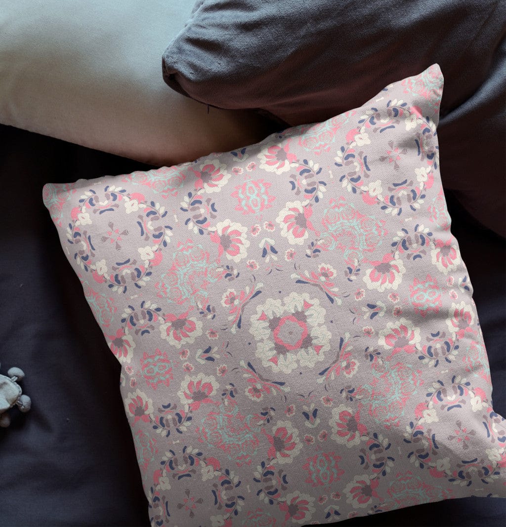 16" X 16" Muted Pink Floral Blown Seam Suede Throw Pillow