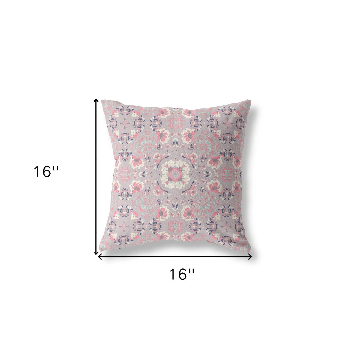 16" X 16" Muted Pink Floral Blown Seam Suede Throw Pillow