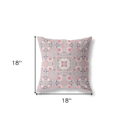 18" X 18" Muted Pink Floral Blown Seam Suede Throw Pillow