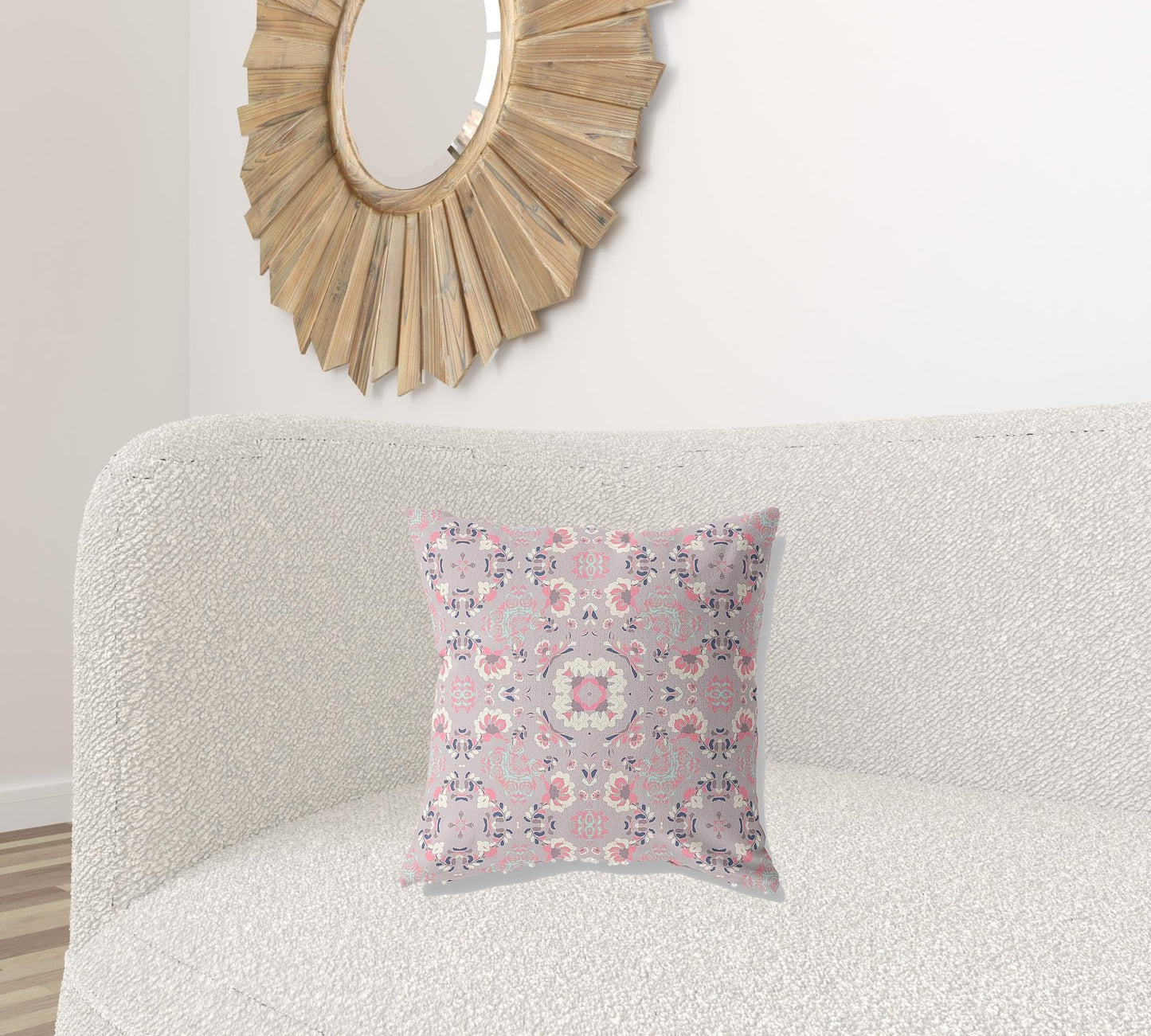 18" X 18" Muted Pink Floral Blown Seam Suede Throw Pillow