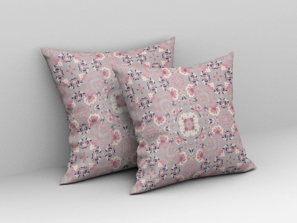 18" X 18" Muted Pink Floral Blown Seam Suede Throw Pillow
