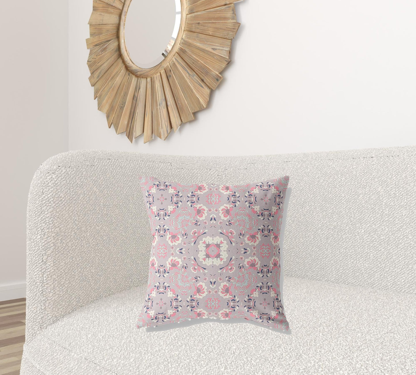 18" X 18" Muted Pink Floral Blown Seam Suede Throw Pillow