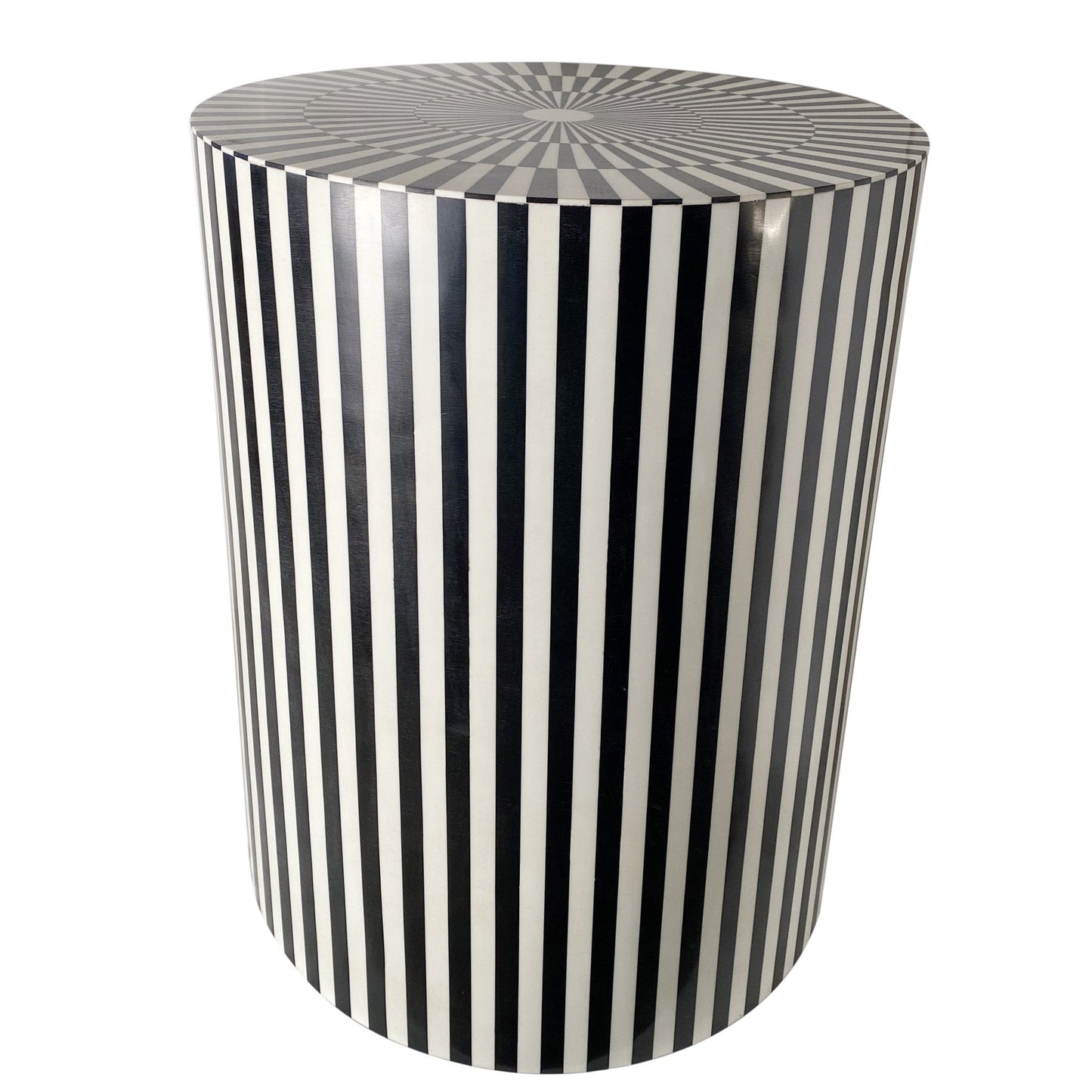 20" Mod Black And Ivory Resin Round End Table