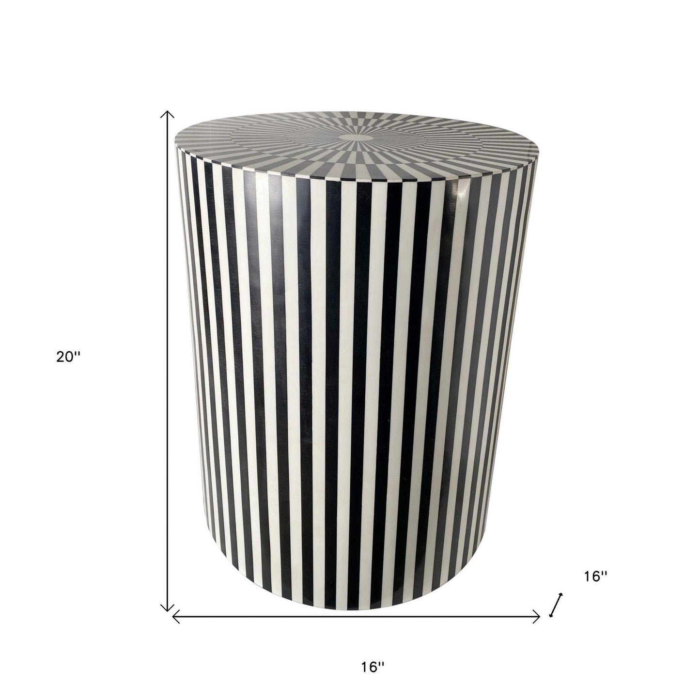 20" Mod Black And Ivory Resin Round End Table