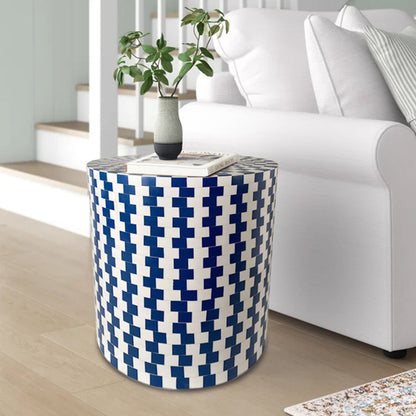 20" Mod Indigo And Ivory Resin Round End Table