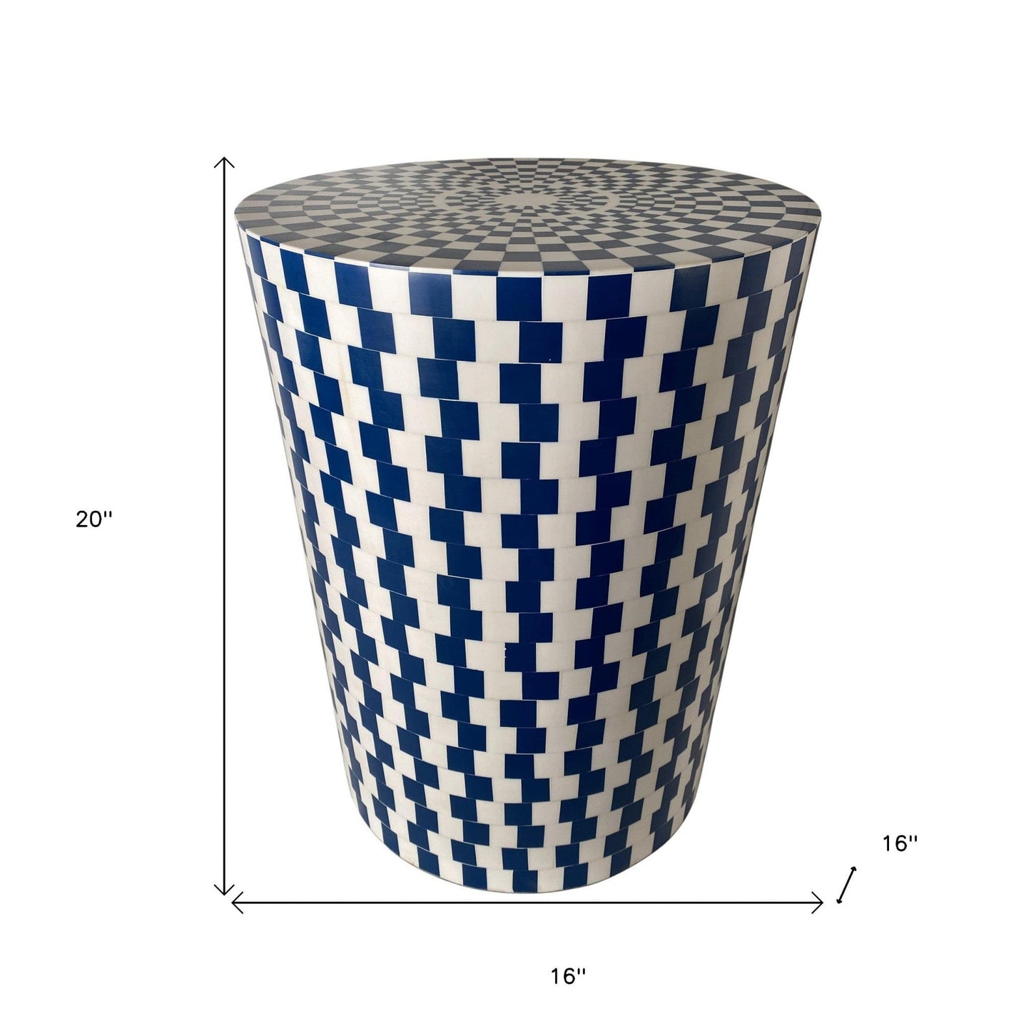 20" Mod Indigo And Ivory Resin Round End Table