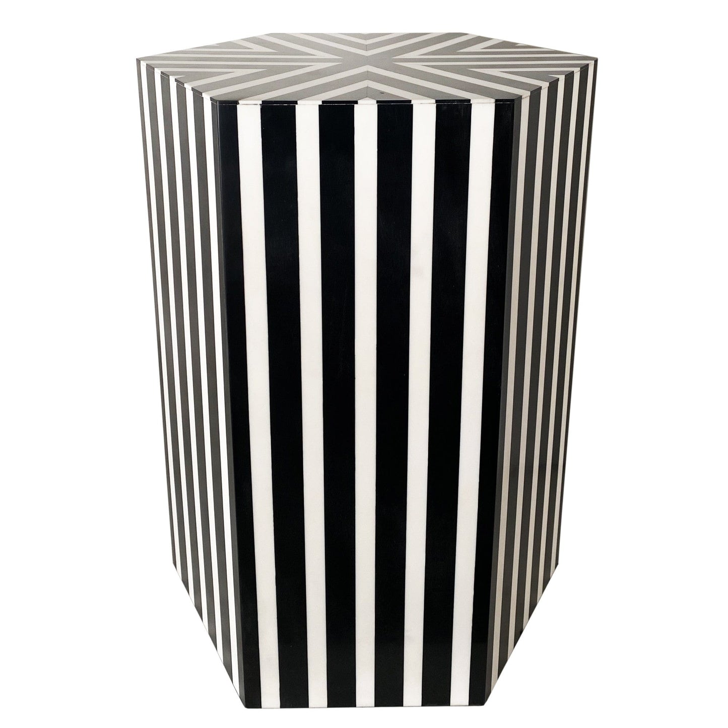 18" Mod Black And Ivory Resin Hexagon End Table