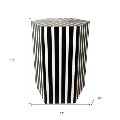 18" Mod Black And Ivory Resin Hexagon End Table