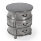 27" Grey Wood Round End Table With Three Drawers