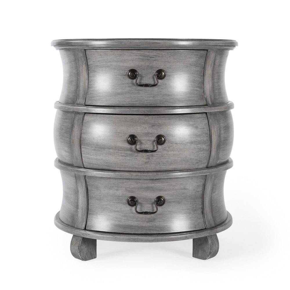 27" Grey Wood Round End Table With Three Drawers