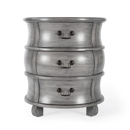 27" Grey Wood Round End Table With Three Drawers