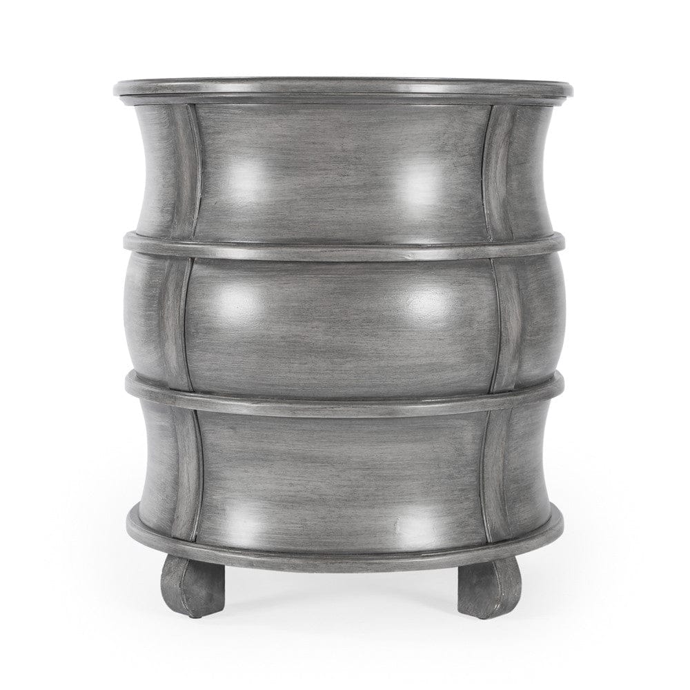 27" Grey Wood Round End Table With Three Drawers