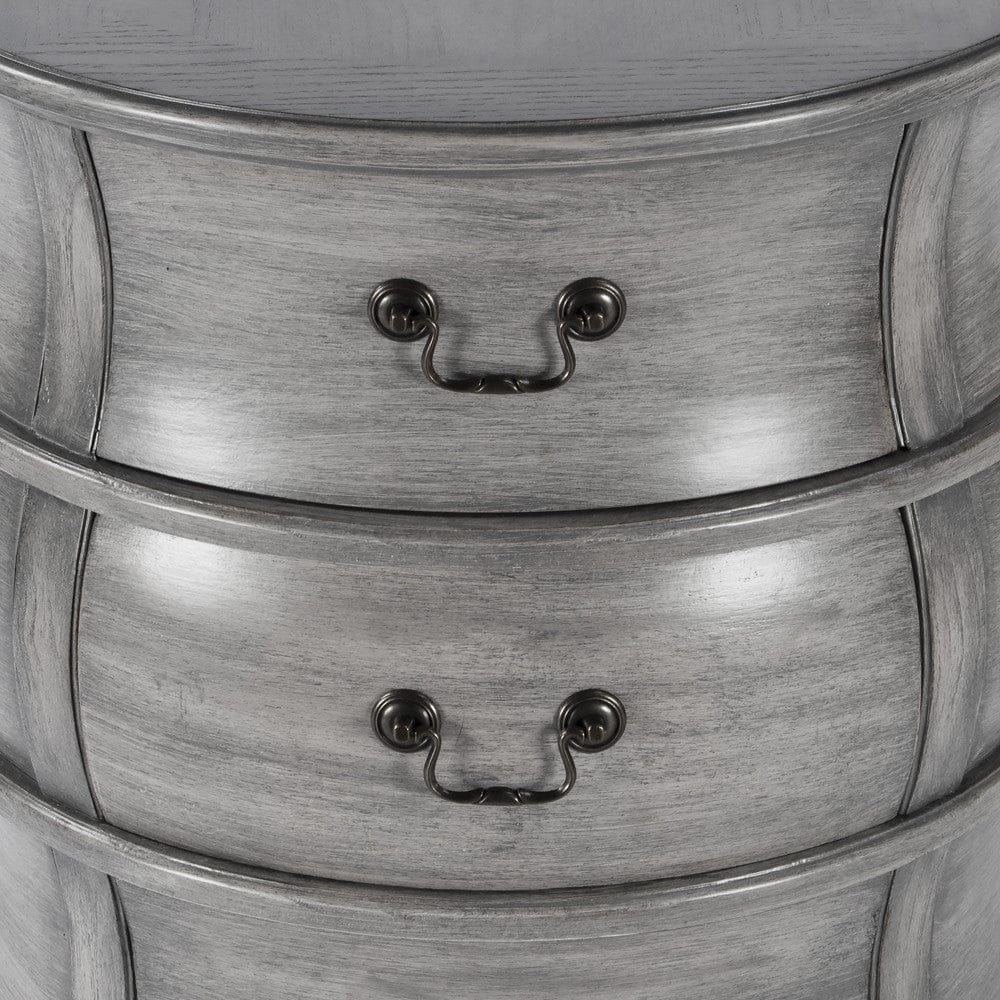 27" Grey Wood Round End Table With Three Drawers