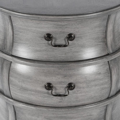 27" Grey Wood Round End Table With Three Drawers