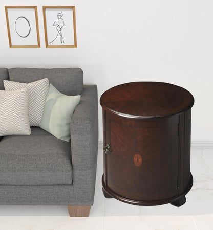 24" Dark Brown And Cherry Manufactured Wood Round End Table