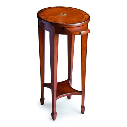 26" Medium Brown And Olive Ash Manufactured Wood Oval End Table With Shelf