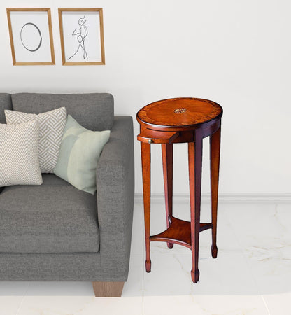 26" Medium Brown And Olive Ash Manufactured Wood Oval End Table With Shelf