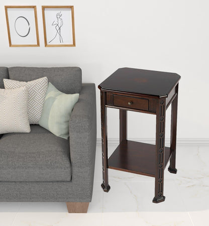 27" Dark Brown And Cherry Manufactured Wood Rectangular End Table With Drawer And Shelf