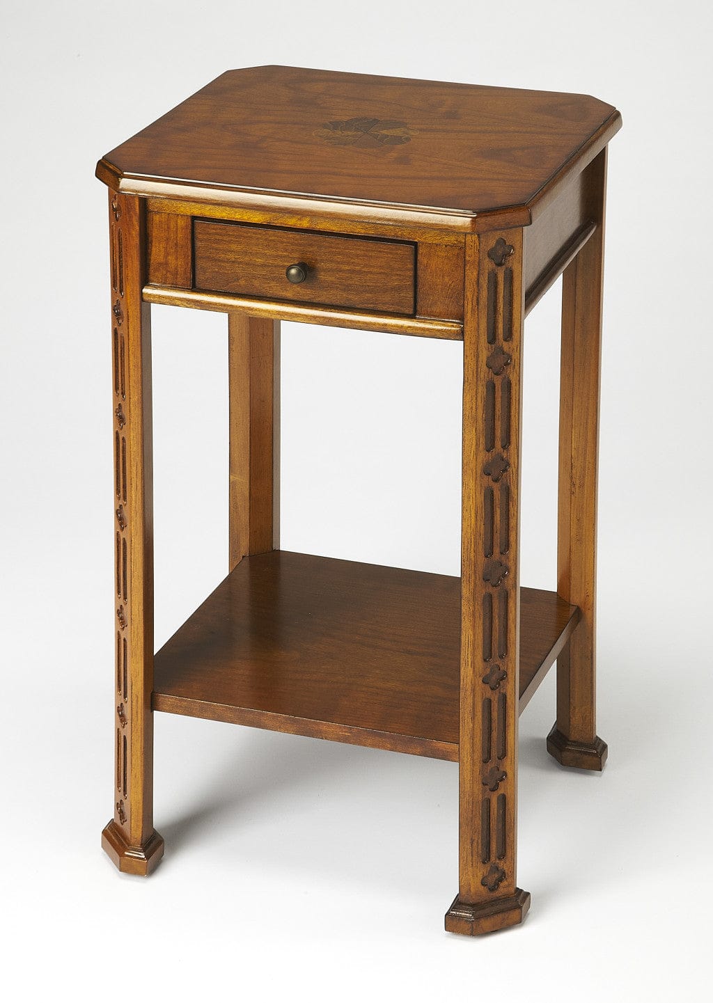 27" Medium Brown And Olive Ash Manufactured Wood Rectangular End Table With Drawer And Shelf