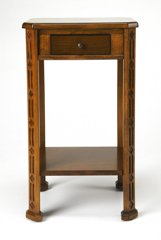 27" Medium Brown And Olive Ash Manufactured Wood Rectangular End Table With Drawer And Shelf