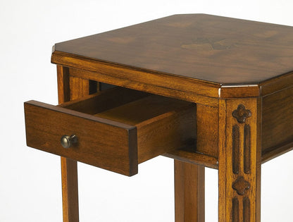 27" Medium Brown And Olive Ash Manufactured Wood Rectangular End Table With Drawer And Shelf