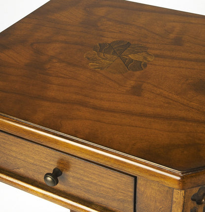 27" Medium Brown And Olive Ash Manufactured Wood Rectangular End Table With Drawer And Shelf