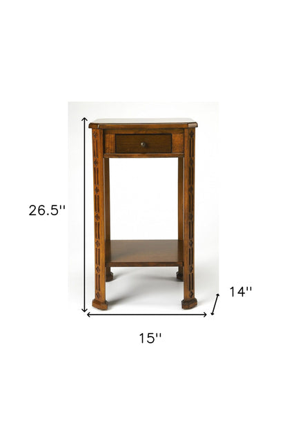 27" Medium Brown And Olive Ash Manufactured Wood Rectangular End Table With Drawer And Shelf