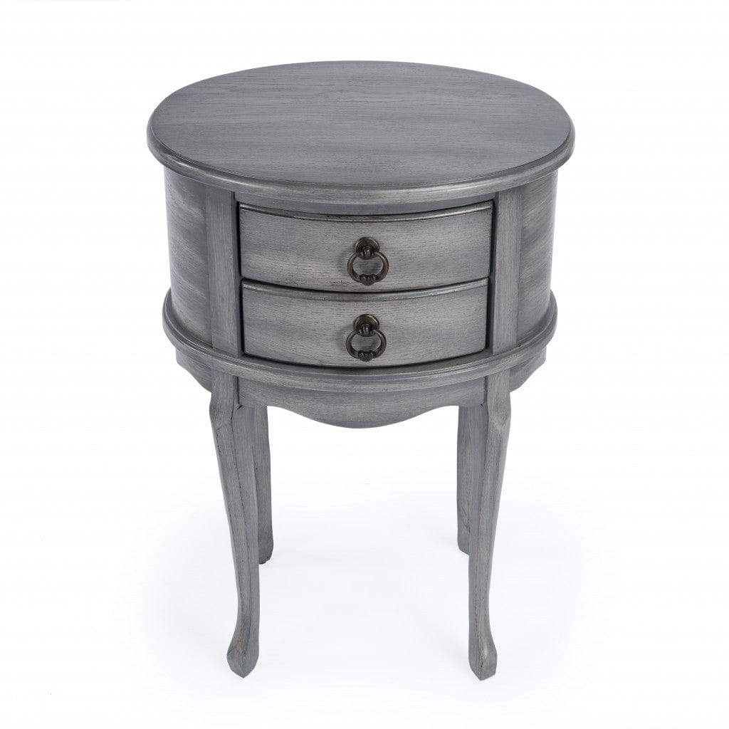 26" Grey And Gray Manufactured Wood Oval End Table With Two Drawers