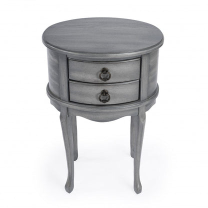 26" Grey And Gray Manufactured Wood Oval End Table With Two Drawers
