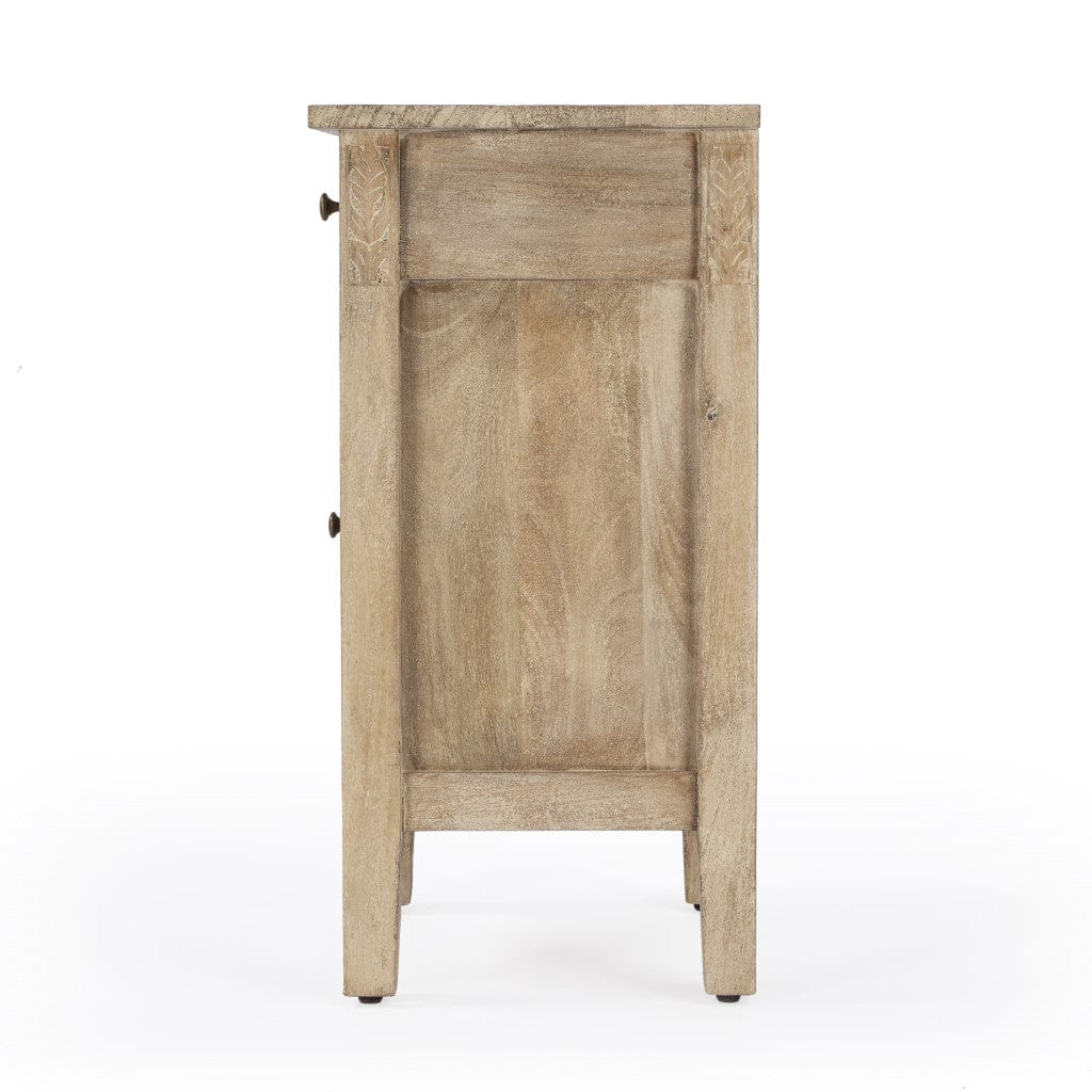 24" Natural Brown Solid Wood End Table With Cabinet and Drawer