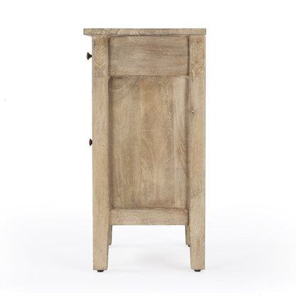 24" Natural Brown Solid Wood End Table With Cabinet and Drawer