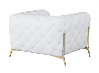Glam White and Gold Tufted Leather Armchair