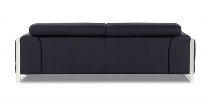 89" Black and Chrome Genuine Leather Standard Sofa
