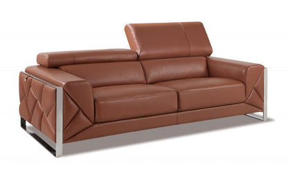 89" Camel Brown and Chrome Genuine Leather Standard Sofa