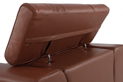 89" Camel Brown and Chrome Genuine Leather Standard Sofa