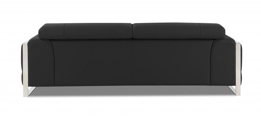 89" Dark Gray and Chrome Genuine Leather Standard Sofa