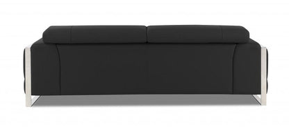 89" Dark Gray and Chrome Genuine Leather Standard Sofa