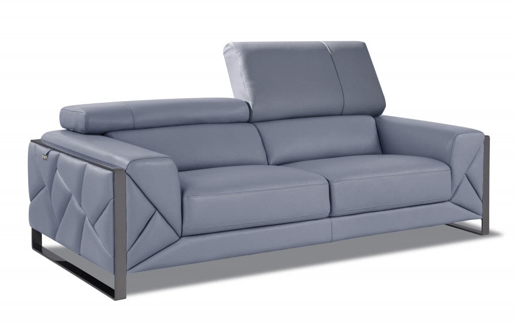 89" Light Blue and Chrome Genuine Leather Standard Sofa