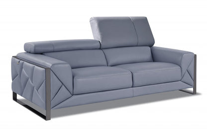 89" Light Blue and Chrome Genuine Leather Standard Sofa