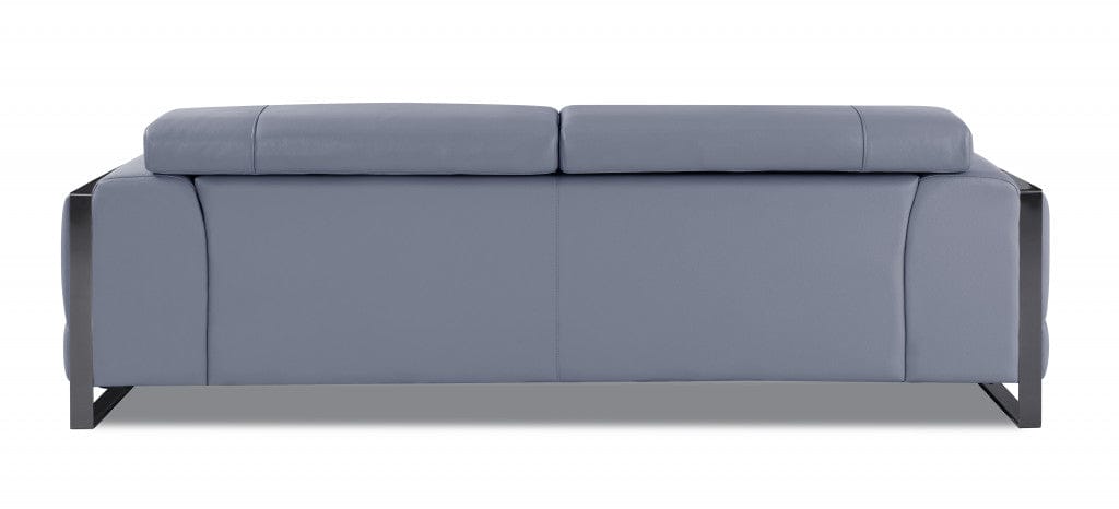 89" Light Blue and Chrome Genuine Leather Standard Sofa