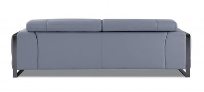 89" Light Blue and Chrome Genuine Leather Standard Sofa