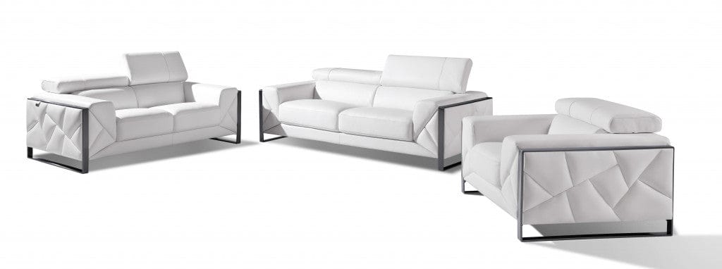 89" White and Chrome Genuine Leather Standard Sofa