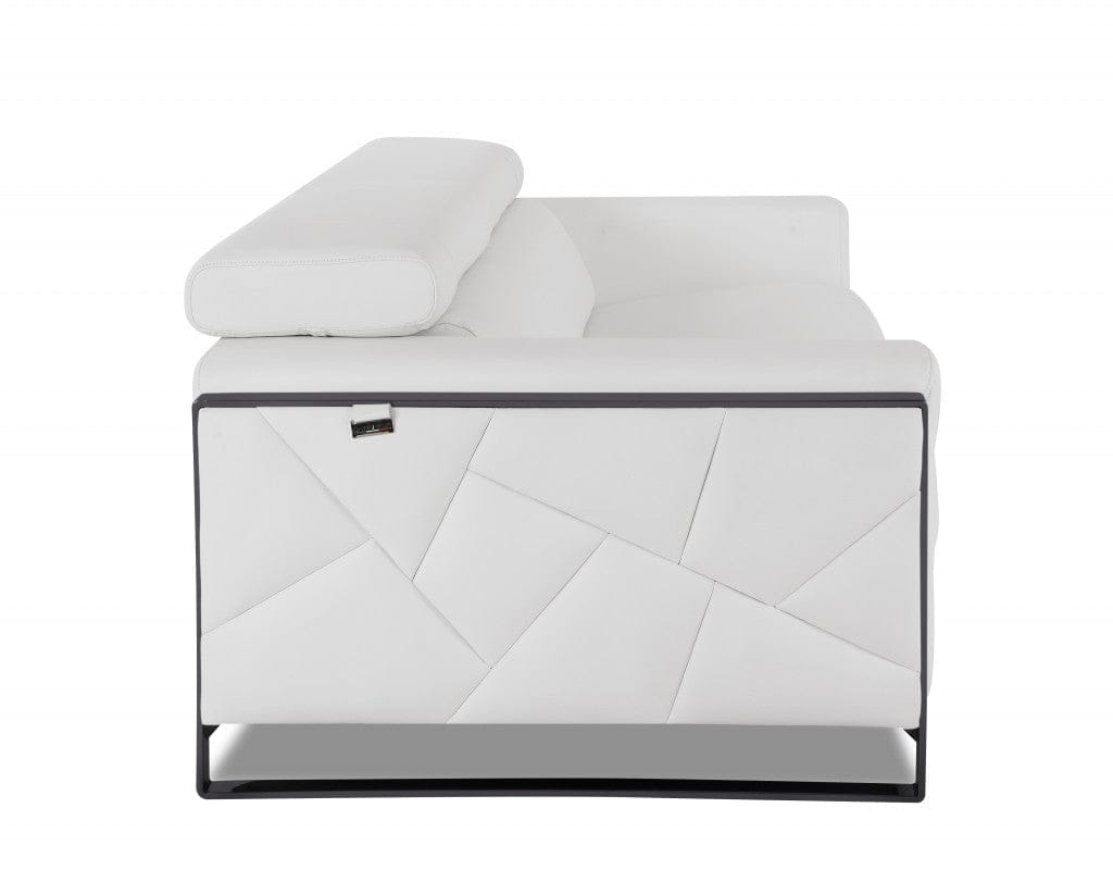 89" White and Chrome Genuine Leather Standard Sofa