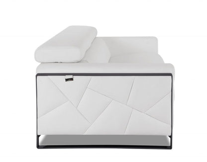 89" White and Chrome Genuine Leather Standard Sofa