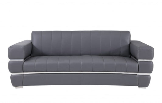 89" Dark Gray Chrome Accents Genuine Leather Standard Sofa