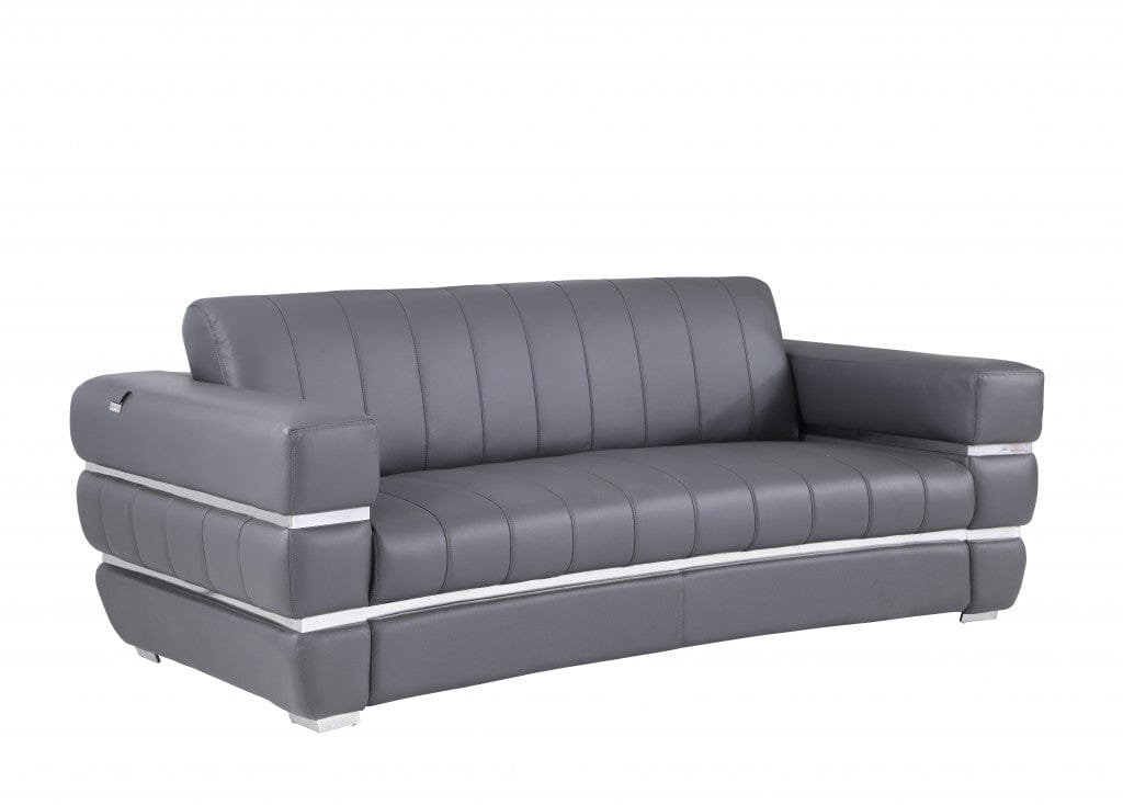 89" Dark Gray Chrome Accents Genuine Leather Standard Sofa