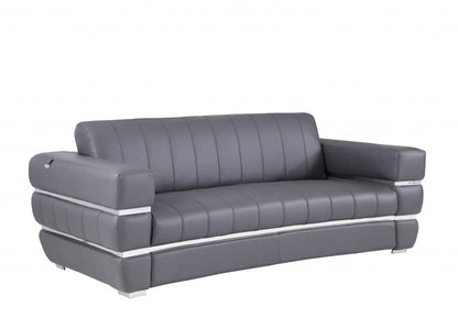 89" Dark Gray Chrome Accents Genuine Leather Standard Sofa