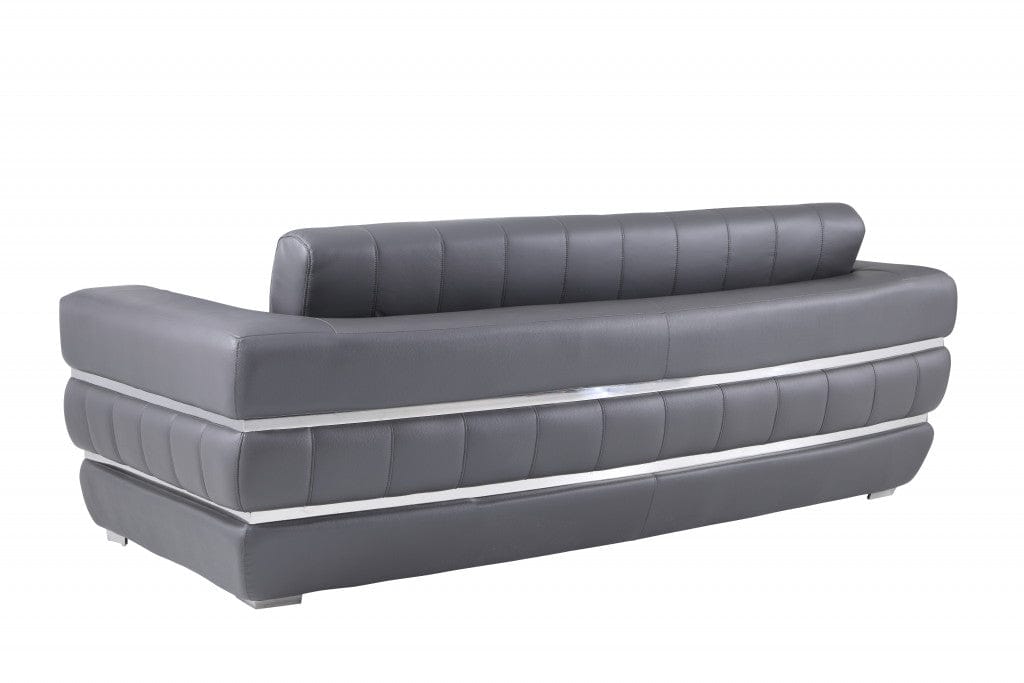 89" Dark Gray Chrome Accents Genuine Leather Standard Sofa