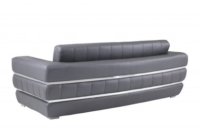 89" Dark Gray Chrome Accents Genuine Leather Standard Sofa