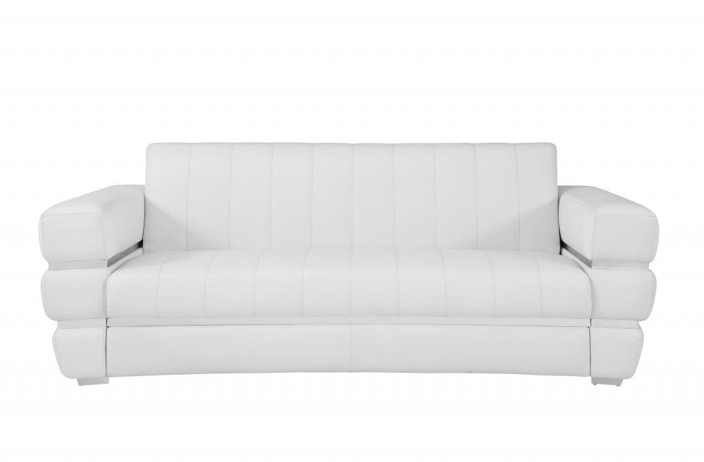 89" White Genuine Leather Standard Sofa